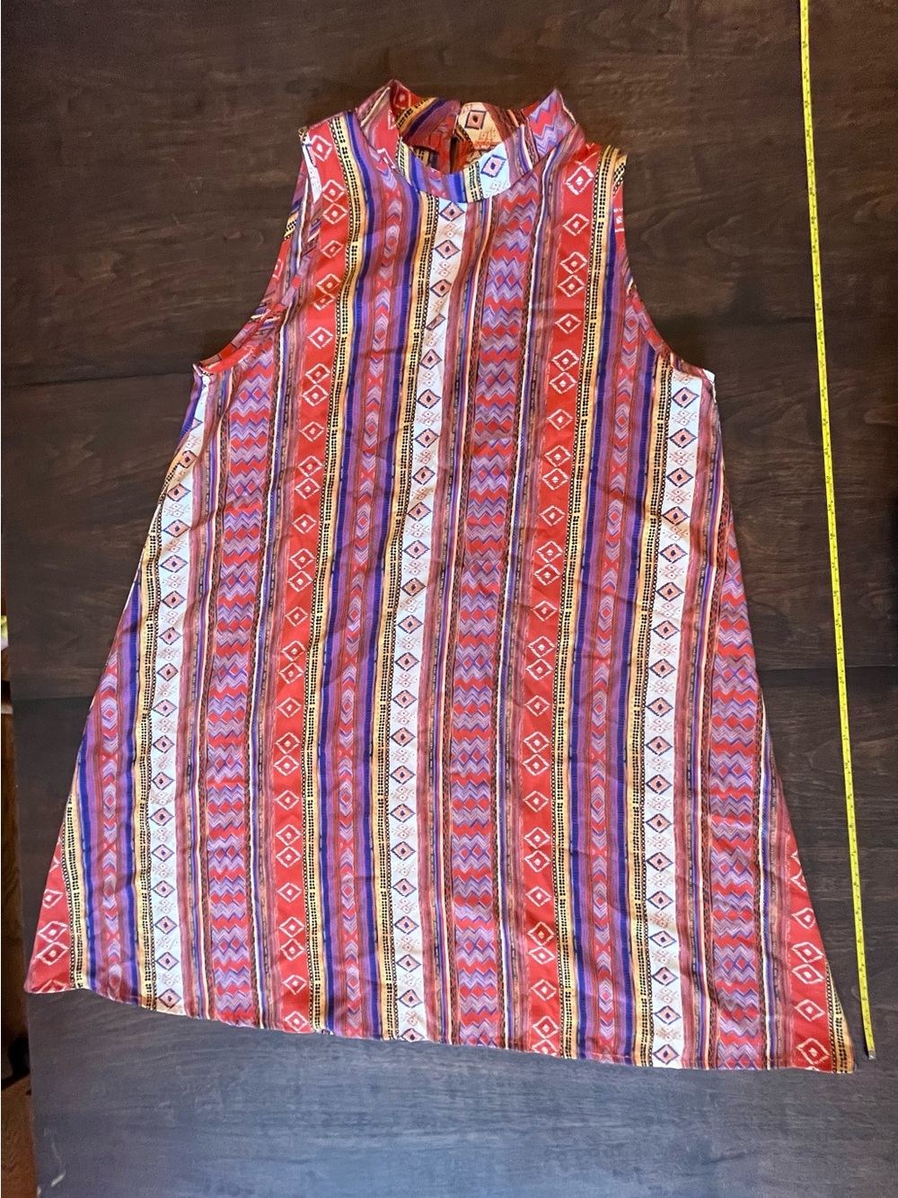 The Impeccable Pig Sleeveless Red & Purple Striped Mini Dress